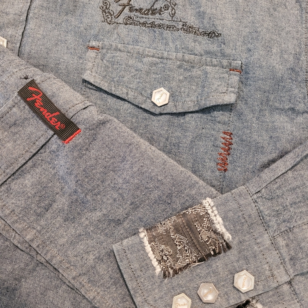 Fender Custom Shop Shirt Mens XL Blue Button Up Rock Roll Religion. Exc. - Picture 5 of 10
